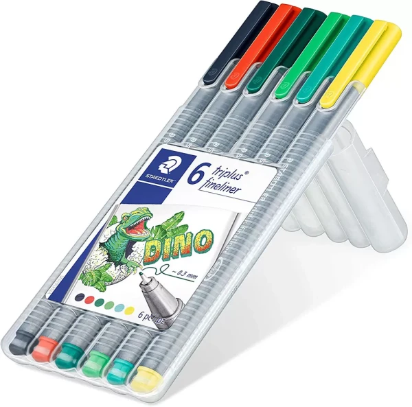 بسته 6 عددی روان نویس نوک نمدی استدلر مدل Dino Triplus Fineliner