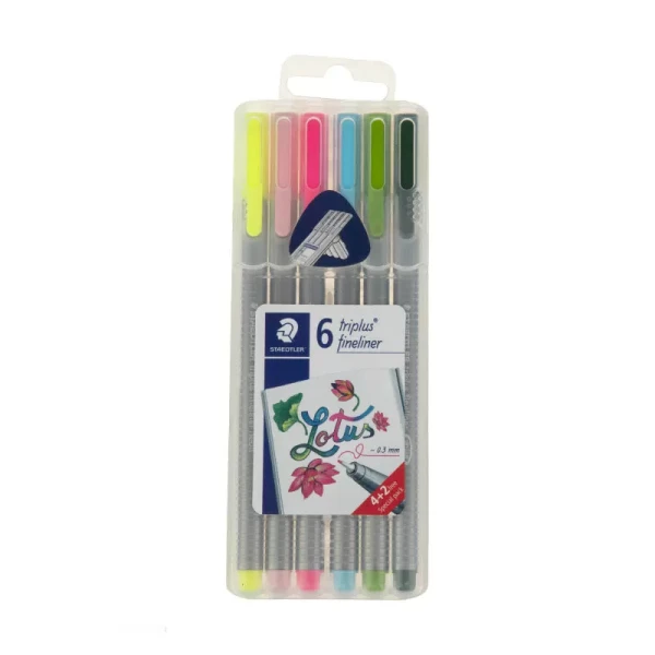 بسته 6 عددی روان نویس نوک نمدی استدلر مدل Lotus Triplus Fineliner