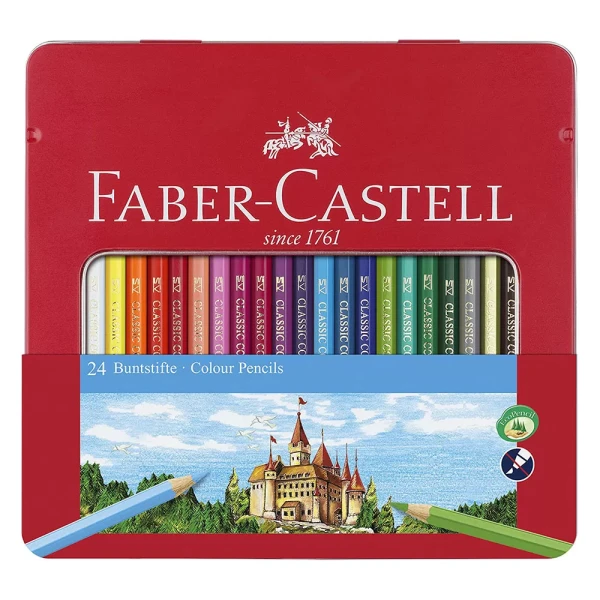 مداد رنگی جعبه فلزی 24 رنگ فابر کاستل مدل Classic-Tin 24