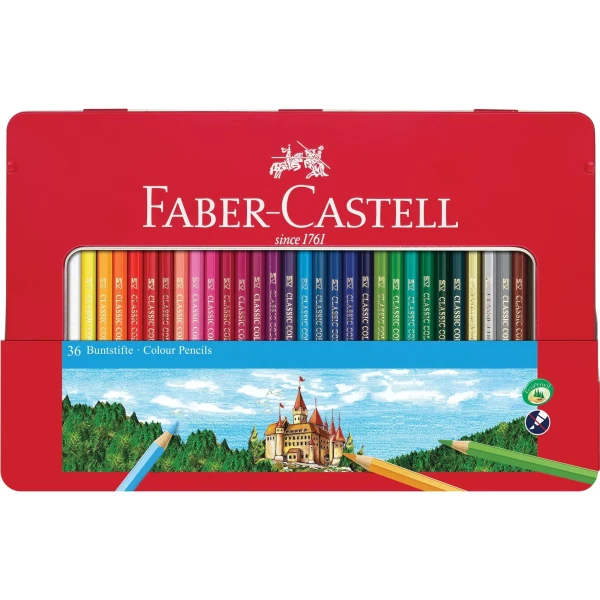 مداد رنگی جعبه فلزی 36 رنگ فابر کاستل مدل Classic-Tin 36