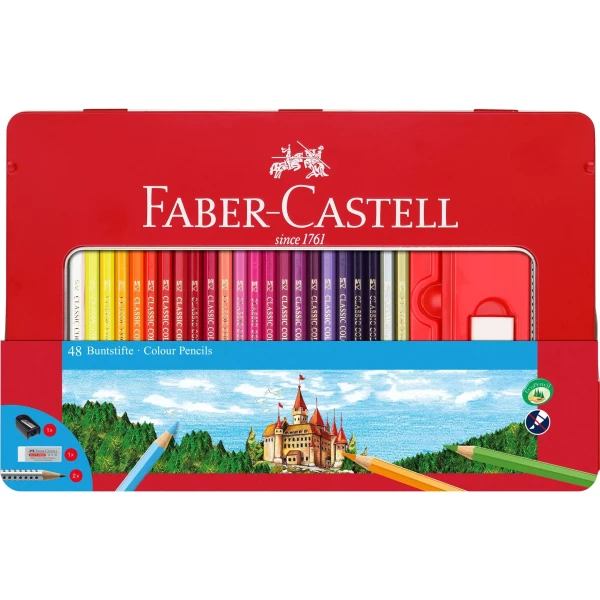 مداد رنگی جعبه فلزی 48 رنگ فابرکاستل مدل Classic-Tin 48