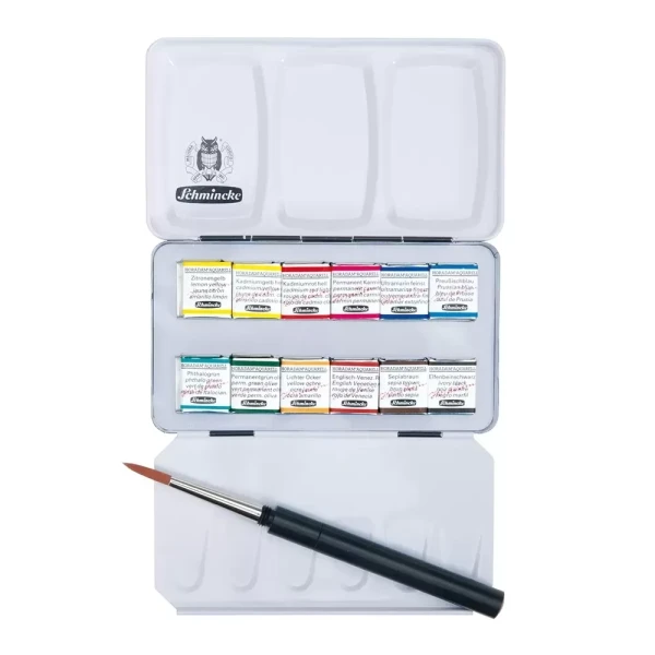 آبرنگ  اشمینگ فوق آرتیست 12 رنگ جعبه فلزی مدل Horadam Aquarell به همراه قلمو