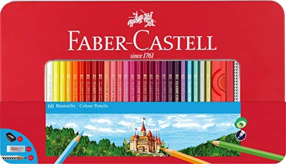 مداد رنگی 60 رنگ فابرکاستل جعبه فلزی مدل Classic-Tin 60